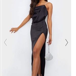 black satin diamond strap dress